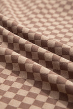 Brown Checkerboard Long Sleeve Pullover and Shorts Set