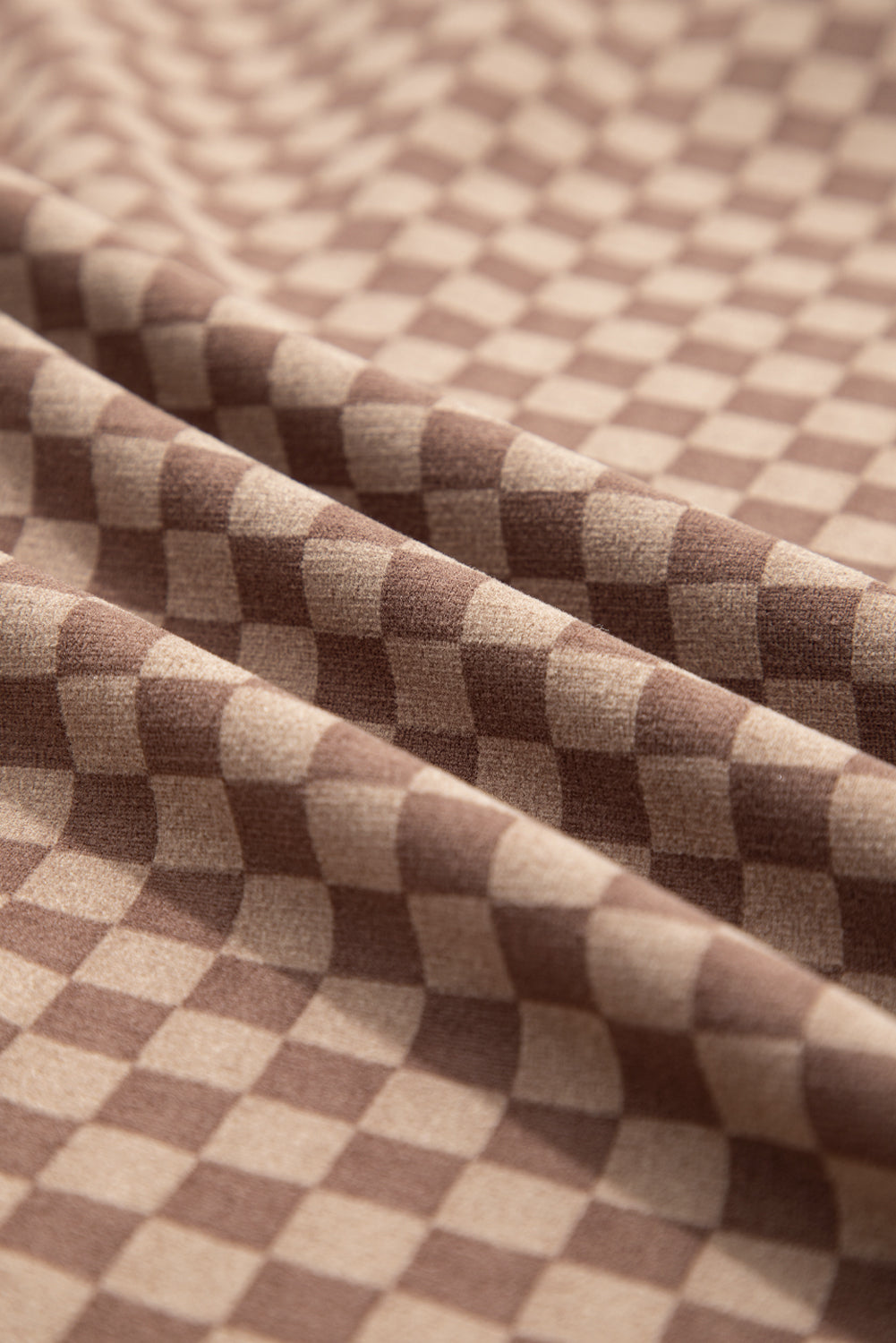 Brown Checkerboard Long Sleeve Pullover and Shorts Set