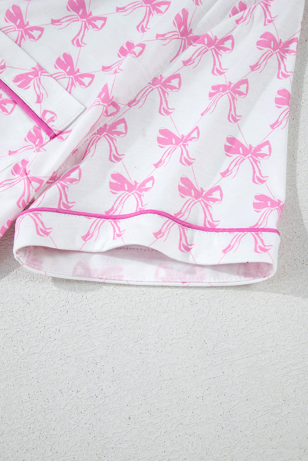 Cute Pink Bowknot Printed Short Sleeve Pajama Set with Ruffled Shorts