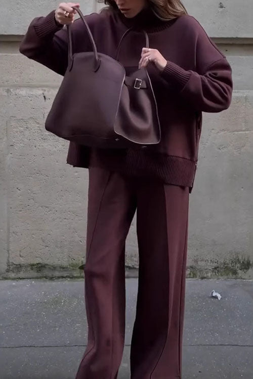 Comfortable Long Sleeve Sweatshirt & Casual Pocket Trousers Two-Piece Set for Women