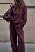 Comfortable Long Sleeve Sweatshirt & Casual Pocket Trousers Two-Piece Set for Women