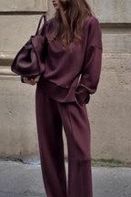Comfortable Long Sleeve Sweatshirt & Casual Pocket Trousers Two-Piece Set for Women