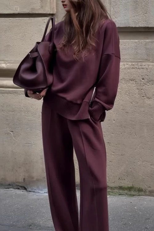 Comfortable Long Sleeve Sweatshirt & Casual Pocket Trousers Two-Piece Set for Women