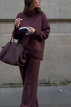 Comfortable Long Sleeve Sweatshirt & Casual Pocket Trousers Two-Piece Set for Women