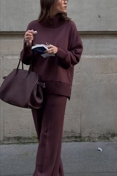 Comfortable Long Sleeve Sweatshirt & Casual Pocket Trousers Two-Piece Set for Women