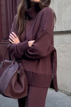 Comfortable Long Sleeve Sweatshirt & Casual Pocket Trousers Two-Piece Set for Women