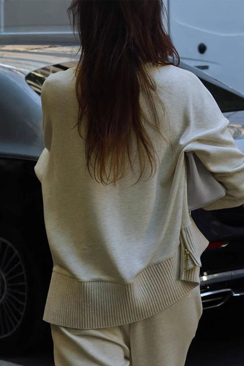 Comfortable Long Sleeve Sweatshirt & Casual Pocket Trousers Two-Piece Set for Women