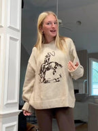 Artistic Cowboy Graphic Crew Neck Sweater - Comfortable & Stylish