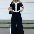 Chic Casual Short Top & Straight-Leg Pants Two-Piece Set for Daily Wear and Outings