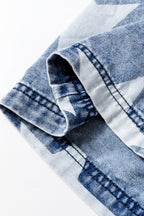 Light Blue Star Print Light Wash Drawstring Elastic Waistband Wide Leg Jeans