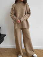 Women's High-Neck Loose Thick Knit Sweater and Pants Set - Cozy & Stylish