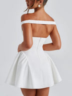 V-Neck Backless Mini Dress with Voluminous Tulle Skirt