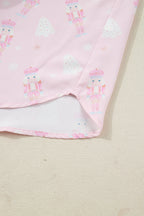 Festive Pink Nutcracker Long Sleeve Pajama Set with Bow Tie Detail
