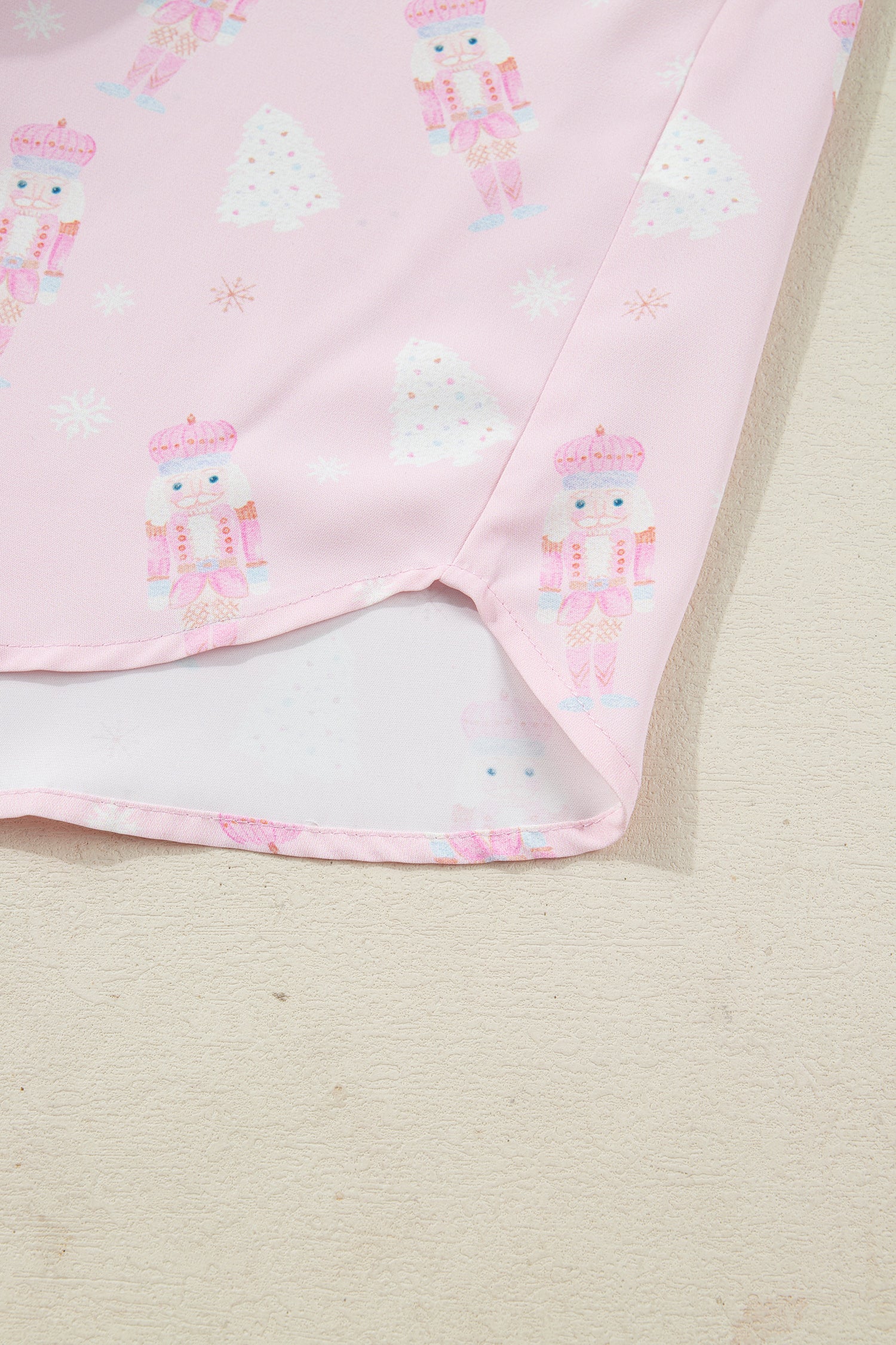 Festive Pink Nutcracker Long Sleeve Pajama Set with Bow Tie Detail