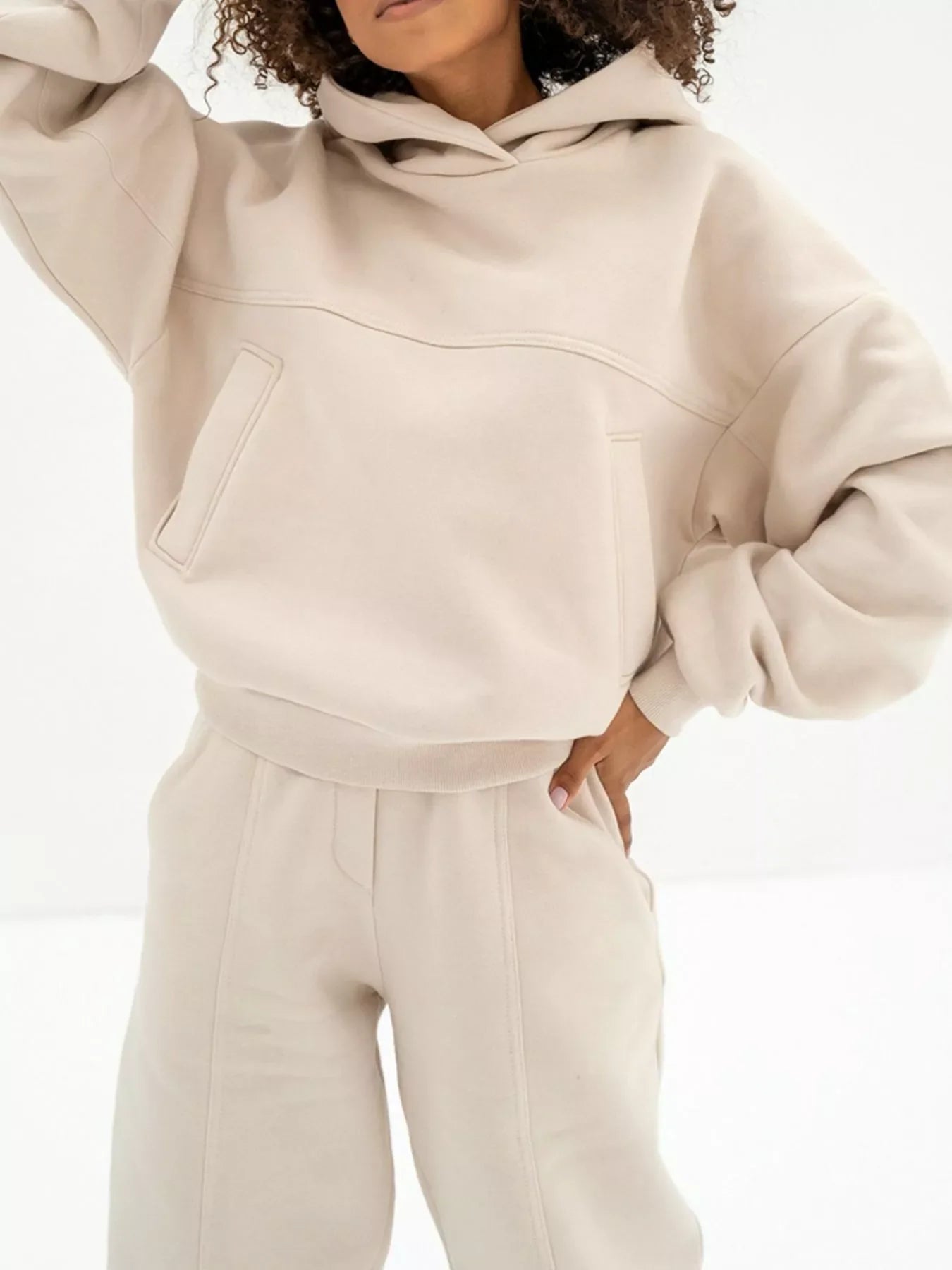 Solid Exposed Seams Hoodie and Joggers Activewear Set