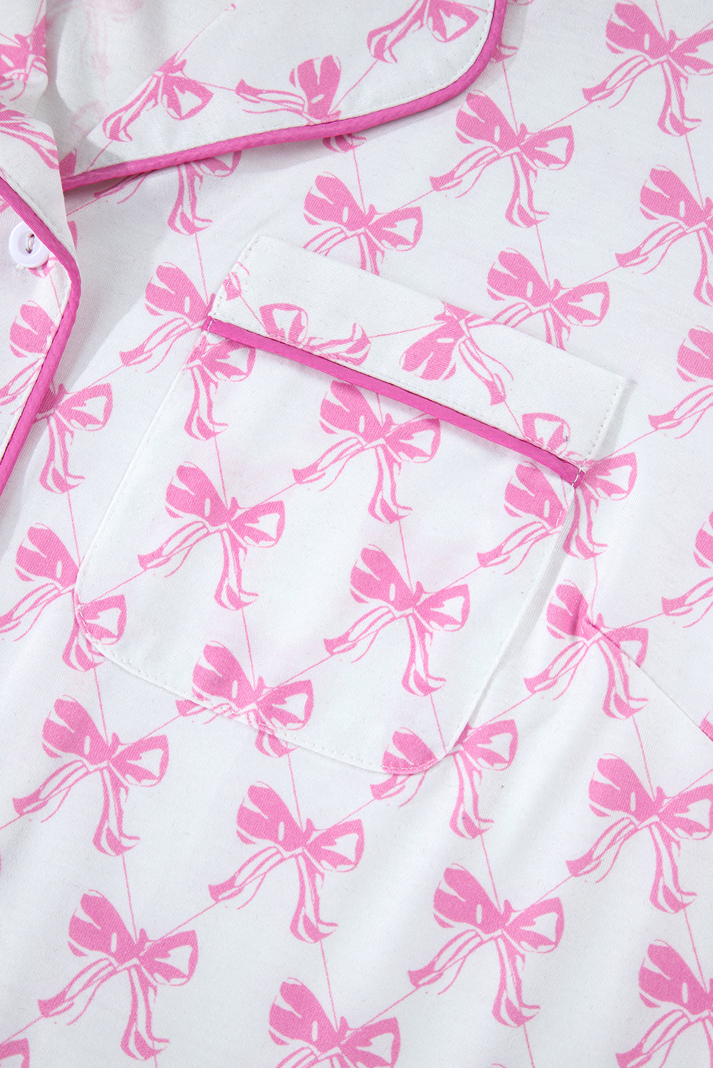Pink Bowknot Printed Short Sleeve and Ruffled Shorts Pajama Set