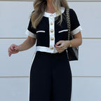 Chic Casual Short Top & Straight-Leg Pants Two-Piece Set for Daily Wear and Outings