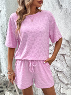 Flower Round Neck Top and Shorts Lounge Set