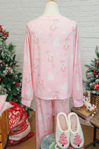 2-Piece Pink Christmas Tree & Nutcracker Print Lounge Pant Set for Women
