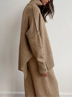 Women's High-Neck Loose Thick Knit Sweater and Pants Set - Cozy & Stylish