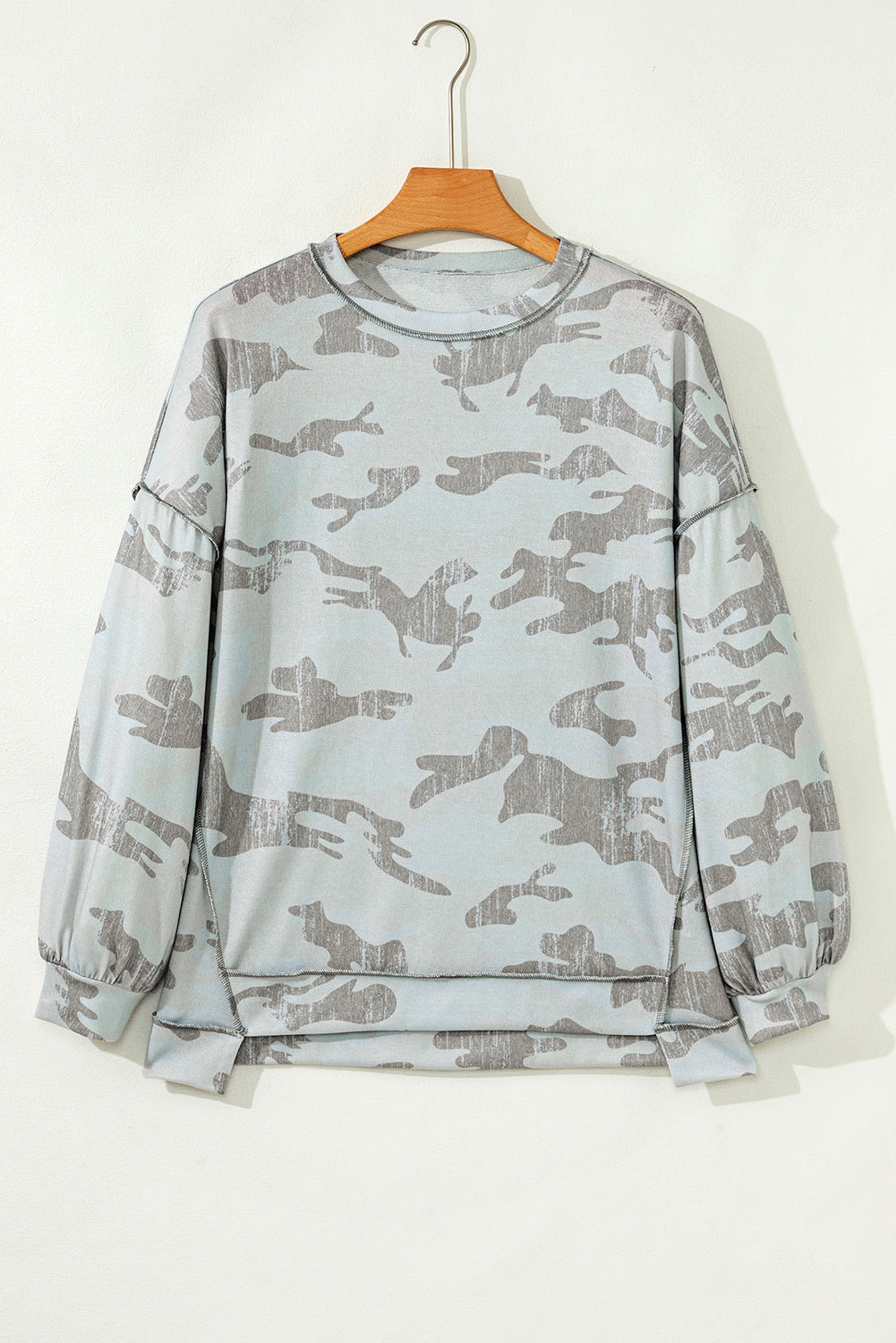 Multicolour Retro Camouflage Print Exposed Seam Patchwork Drop Shoulder Sweatshirt