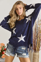 ADORA Distressed Star Sweater Top
