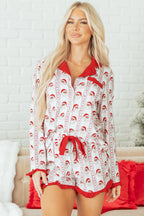 Festive White Santa & Stripes Ruffle Pajama Set for Cozy Holiday Nights