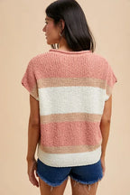 Annie Wear Low Gauge Color Block Textured Sweater Top