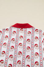 Festive White Santa & Stripes Ruffle Pajama Set for Cozy Holiday Nights