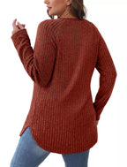 Casual Ribbed Knit Long Sleeve T-Shirt