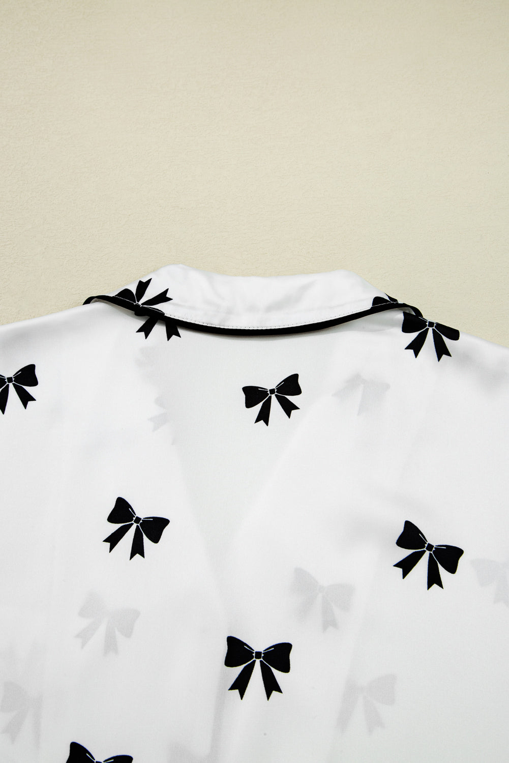 White Bows Print Two Piece Sleepwear
