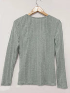 Crisscross V-Neck Ribbed Knit Long Sleeve T-Shirt