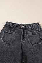 Black Chic Patch Pocket Straight Leg Loose Jeans