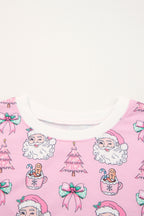 Women's Pink "Ho Ho Ho" Christmas Fashion Print 2-Piece Lounge Short Set - Long Sleeve Top & Shorts