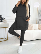 Cozy & Stylish: Women's Fashion Solid Color Hoodie and Lined Leggings Two-Piece Set for Spring/Fall