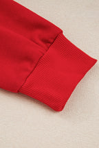 Fiery Red Varsity Stripe Detail Drop Shoulder Pullover Mini Skirt Set