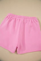 Strawberry Pink Color Block Pullover and Lace-up Elastic Waist Shorts Set