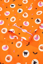 Orange Halloween Print Lapel Shirt Long 2pcs Pajama Set