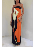 Strapless Color Block Printed Maxi Party Dress - Elegant & Eye-Catching for Special Occasions