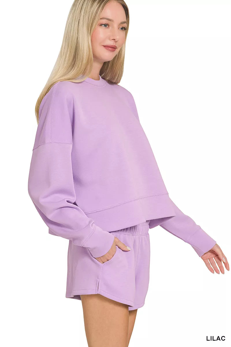 Zenana Scuba Long Sleeve Sweatshirts & Shorts Set
