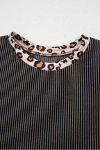 Carbon Grey Leopard Patchwork Edge Twisted Rib T Shirt and Cropped Pants Set