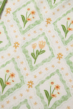 Green Floral Print Turn-down Collar Short Pajamas Set