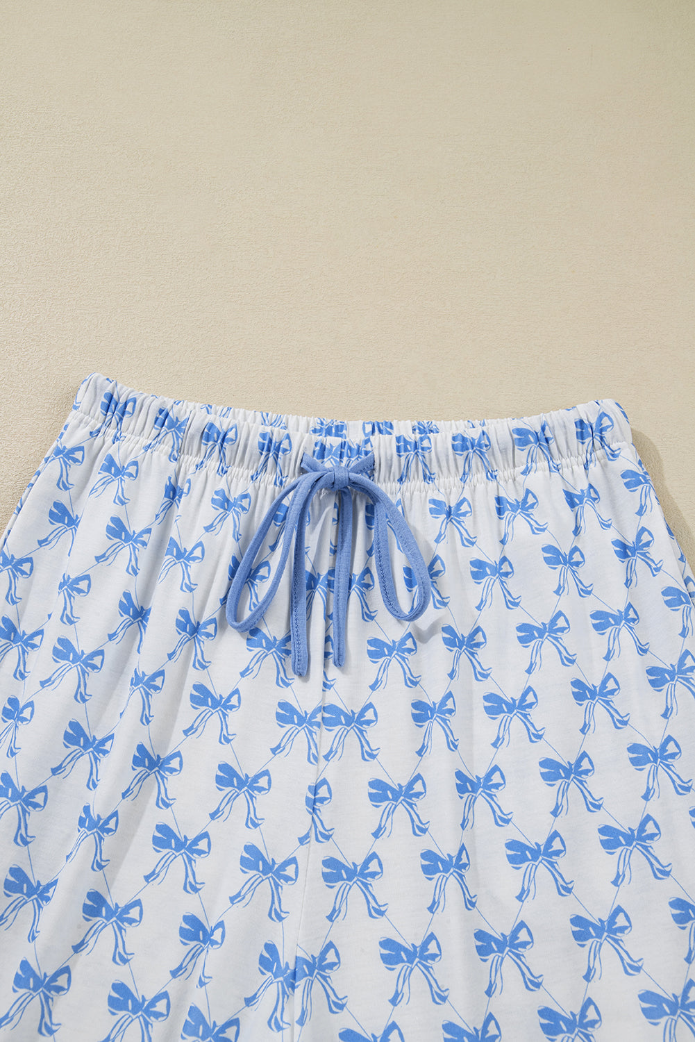 Sky Blue Bow Print Long Sleeve Shirt & Pants Pajama Set - Soft & Cozy Sleepwear for Women