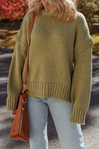 Guacamole Green Solid Color Ruffled Chunky Loose Sweater