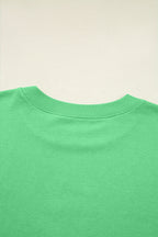 Bright Green Drop Shoulder Puff Sleeve Crop Pullover Drawstring Wide Leg Pants Set