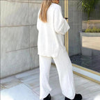 Elegant Solid Color V-Neck Two-Piece Set for Women - Casual & Fashionable
