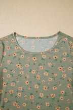 Laurel Green Vintage Floral Print Southern Style Mesh Long Sleeve Top