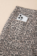 Brown Leopard Frayed Edge Wide Leg High Waist Jeans