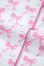 Pink Bowknot Printed Short Sleeve and Ruffled Shorts Pajama Set