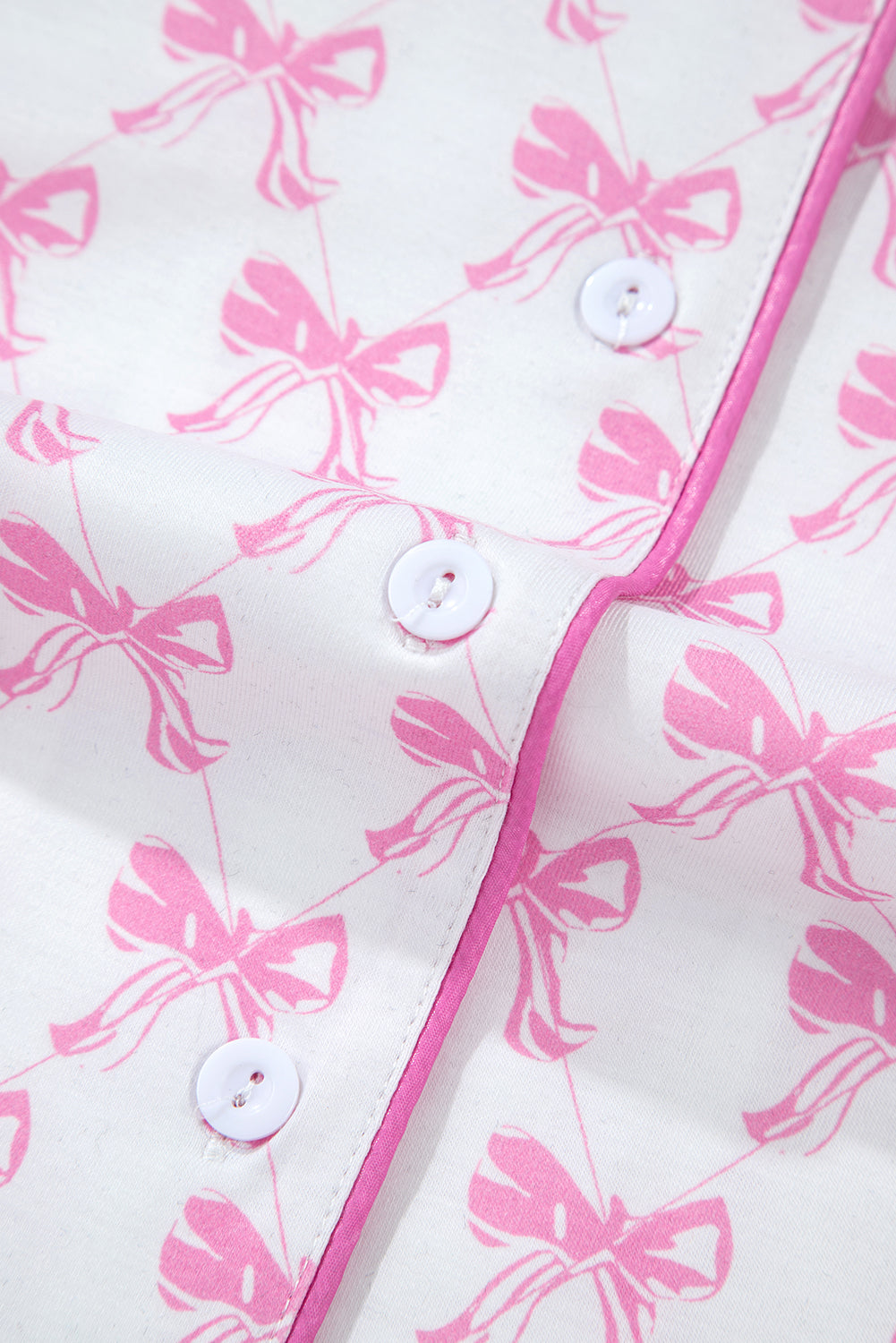 Cute Pink Bowknot Printed Short Sleeve Pajama Set with Ruffled Shorts